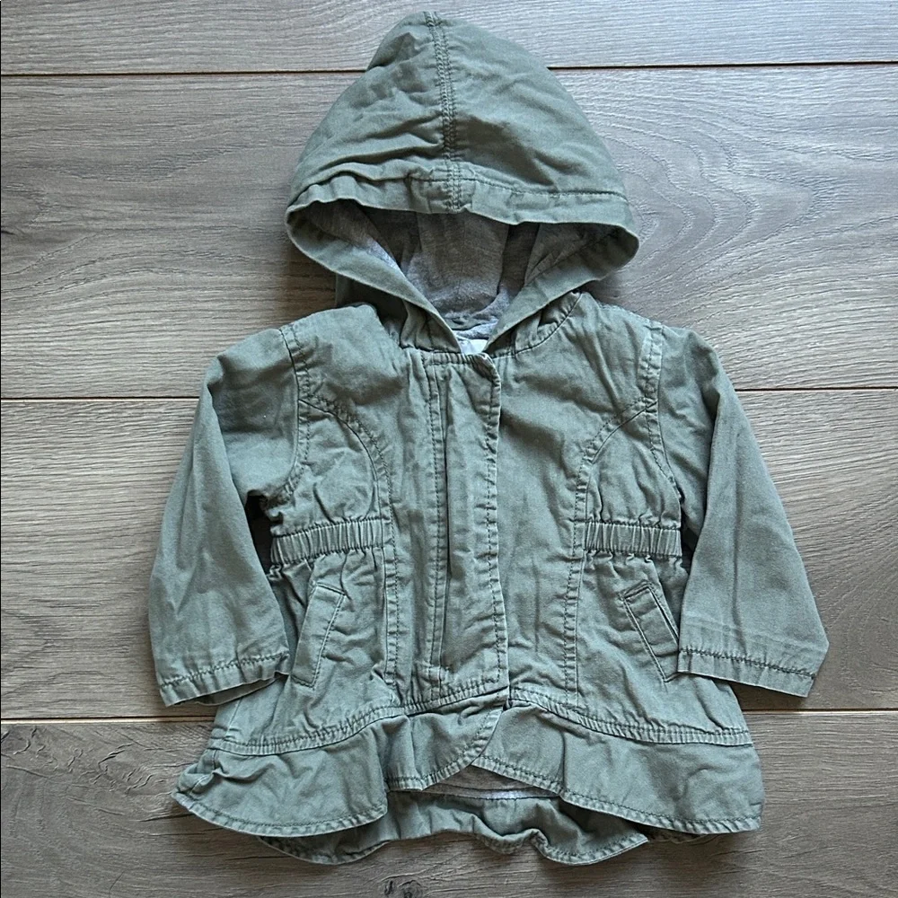 Old Navy Kids Green Hooded Army Green Ruffle Jacket 6-12 Month